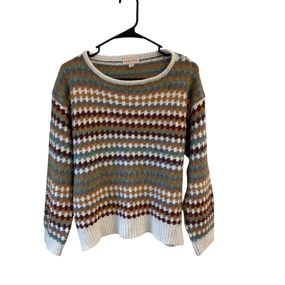 Knox Rose Multicolor Fair Isled Geometric Pull On Loose Fit Boxy‎ Sweater Small - Picture 2 of 12